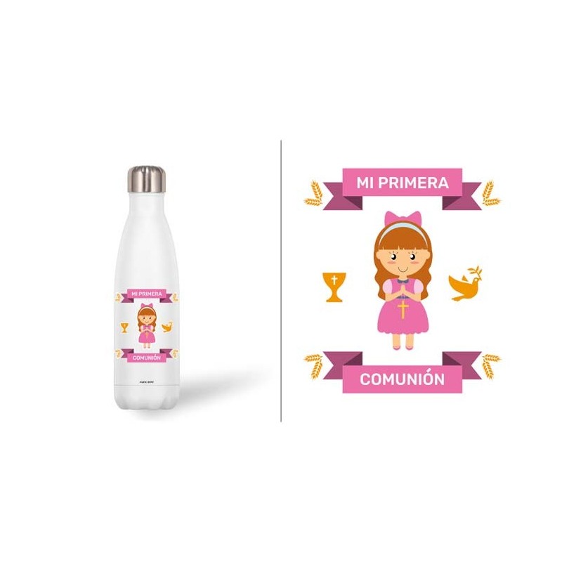 BOTELLA ACERO INOX 500 ML. COMUNION NIÑA 7 cm. x 3,50 cm. x 26,50 cm. BOTELLA ACERO INOX 500 ML. COMUNION NIÑA 7 cm. x 3,50 cm. x 26,50 cm.