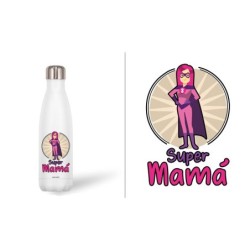 BOTELLA ACERO INOX 500 ML. SUPER MAMA 7 cm. x 3,50 cm. x 26,50 cm.
