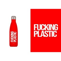 BOTELLA ACERO INOX ROJA 500 ML. FUCKING PLASTIC 7 x 3,50 x 26,50 cm.