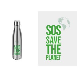 BOTELLA ACERO INOX SILVER 500 ML. SOS...THE PLANET 7 x 3,50 x 26,50 cm.