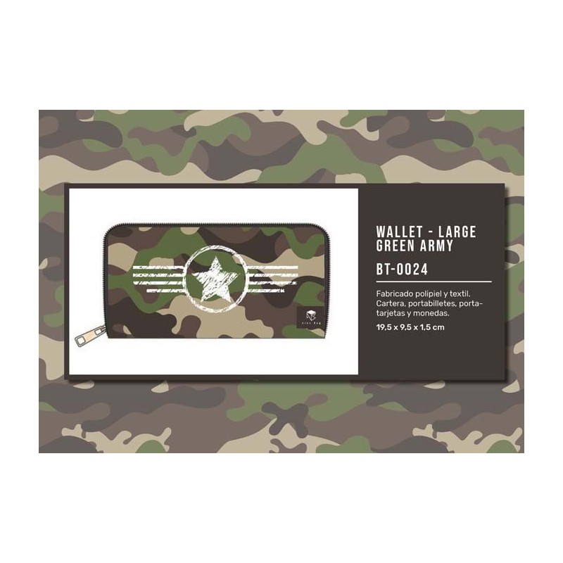 BILLETERO LARGO GREEN ARMY 19,50 x 10 x 2,50 cm. BILLETERO LARGO GREEN ARMY 19,50 x 10 x 2,50 cm.