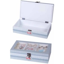 CAJA MADERA DECORADA CON ADORNOS COSTURA LARGA 8 x 15 x 27 cm