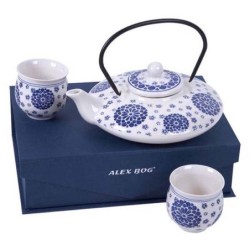 JUEGO DE TE LUXE BL/AZ MOD.SARGAZOS Caja: 28 x 8,5 x 20 cm.
