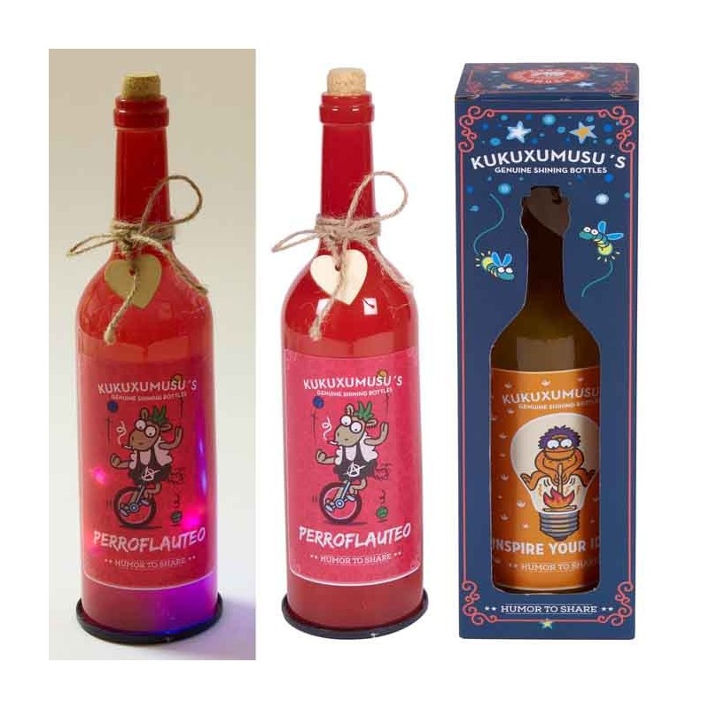 BOTELLA CON LUZ KUKUXUMUXU PERROFLAUTEO 29,5 x 8 x 8 cm. BOTELLA CON LUZ KUKUXUMUXU PERROFLAUTEO 29,5 x 8 x 8 cm.