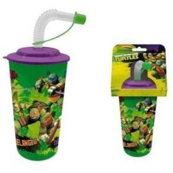 VASO CON PAJA COL.TORTUGAS NINJA 21 x 9 cm