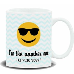 MUG CON MENSAJE EMOTICON,......EL PUTO BOSS 8 x 8 x 9,5 cm.