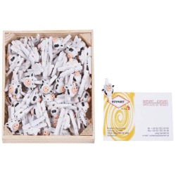 CAJA DE 72 PINZAS MINIS BLANCAS VACAS Caja: 2,5 x 10 x 10 cm