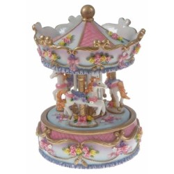 CARRUSEL MEDIANO 10 C/ 3 CABALLOS LAZOS Y ROSAS 23 x 13 x 13 cm.