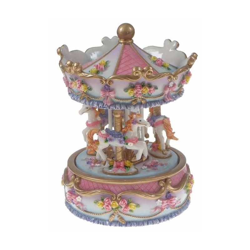 CARRUSEL MEDIANO 10 C/ 3 CABALLOS LAZOS Y ROSAS 23 x 13 x 13 cm. CARRUSEL MEDIANO 10 C/ 3 CABALLOS LAZOS Y ROSAS 23 x 13 x 13 cm.