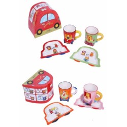 SET INFANTIL TAZA Y PLATO ,4 MODELOS,BOX COCHE 10 x 18 x 13 cm