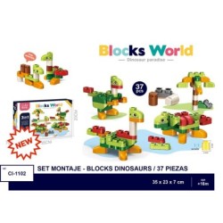 SET MONTAJE 37 PZAS. BLOCKS DINOSAURS 35 x 23 x 7 cm.