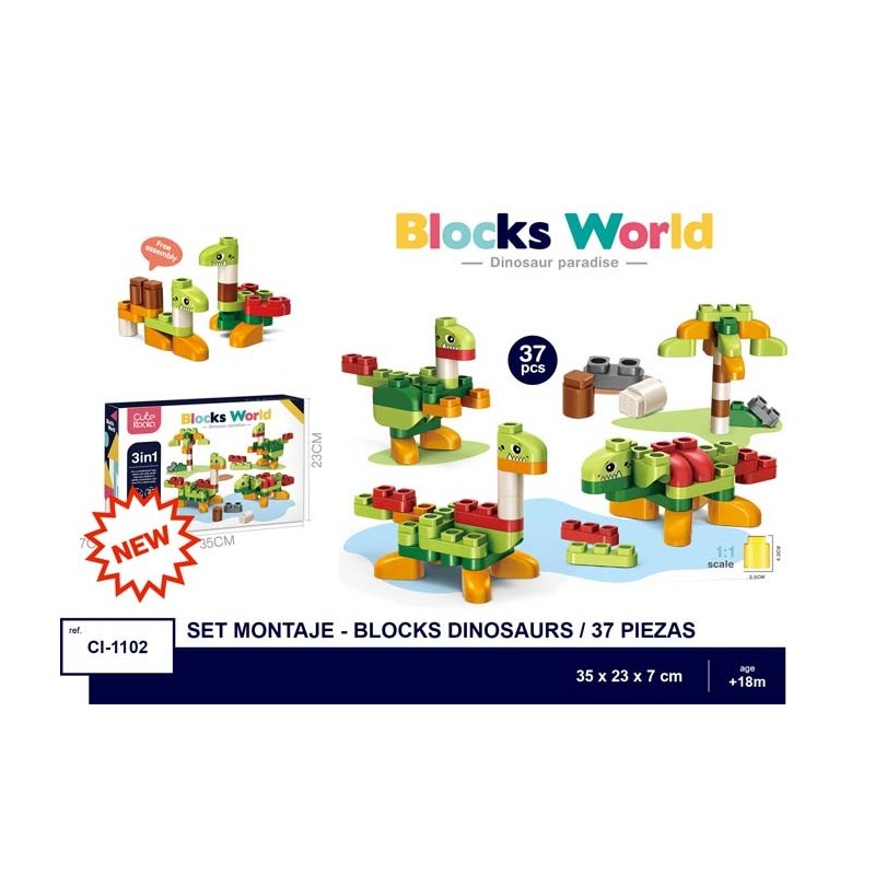 SET MONTAJE 37 PZAS. BLOCKS DINOSAURS 35 x 23 x 7 cm. SET MONTAJE 37 PZAS. BLOCKS DINOSAURS 35 x 23 x 7 cm.