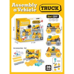 SET EMSAMBLAJE 3 EN 1 VEHICULOS CONSTRUC. 36 PZAS. 18 X 6 X 21 cm.