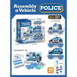 SET EMSAMBLAJE 3 EN 1 VEHICULOS POLICIA 36 PZAS. 18 x6 x 21 cm.