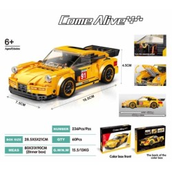 MAQUETA 236 PZAS CONSTRUC. COCHE CARRERAS AMARILLO 7,5 x 16,5 x 4,5 cm.