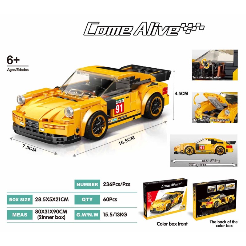 MAQUETA 236 PZAS CONSTRUC. COCHE CARRERAS AMARILLO 7,5 x 16,5 x 4,5 cm. MAQUETA 236 PZAS CONSTRUC. COCHE CARRERAS AMARILLO 7,5 x 16,5 x 4,5 cm.