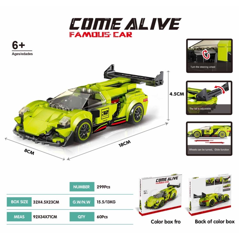 MAQUETA 299 PZAS CONSTRUCCION COCHE CARRERAS VERDE 8 x 18 x 4,5 cm. MAQUETA 299 PZAS CONSTRUCCION COCHE CARRERAS VERDE 8 x 18 x 4,5 cm.