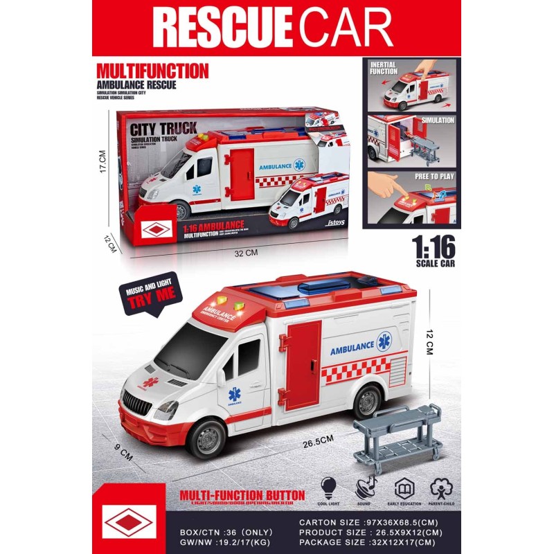 AMBULANCIA ROJA CON CAMILLA LUZ Y SONIDO AMBULANCIA ROJA CON CAMILLA LUZ Y SONIDO