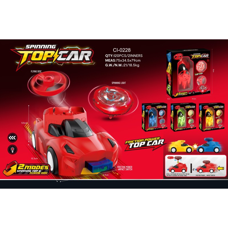 SPINNING FRICCION CAR CON DISCO VOLADOR,4 COL. 5,5 x 12,3 x 6,7 cm. SPINNING FRICCION CAR CON DISCO VOLADOR,4 COL. 5,5 x 12,3 x 6,7 cm.