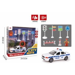 SET COCHE POLICIA CON COMPLEMENTOS 21,6 x 6,8 x 24,5 cm.