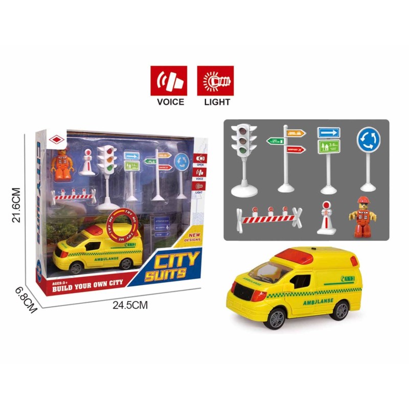SET COCHE AMBULANCIA CON COMPLEMENTOS 21,6 x 6,8 x 24,5 cm. SET COCHE AMBULANCIA CON COMPLEMENTOS 21,6 x 6,8 x 24,5 cm.