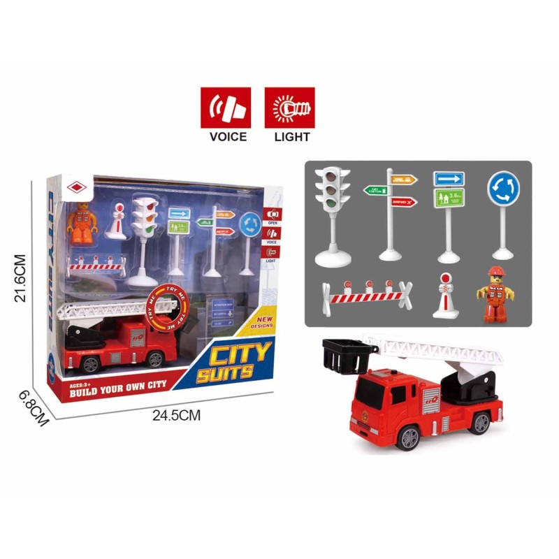 SET COCHE BOMBEROS CON COMPLEMENTOS 21,6 x 6,8 x 24,5 cm. SET COCHE BOMBEROS CON COMPLEMENTOS 21,6 x 6,8 x 24,5 cm.