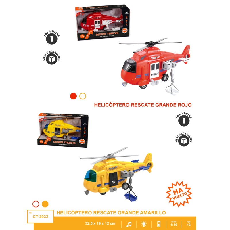 HELICOPTERO ESCALA 1:16 CON LUZ Y SONIDO,2 COLORES 32,5 x 19 x 12 cm HELICOPTERO ESCALA 1:16 CON LUZ Y SONIDO,2 COLORES 32,5 x 19 x 12 cm