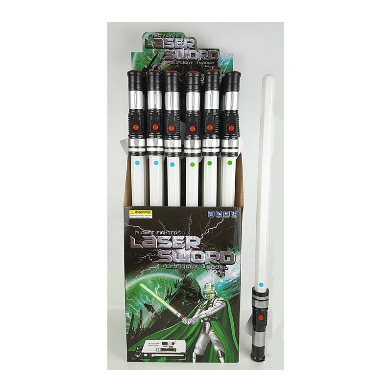 EXP.24 ESPADAS LASER BLANCAS CON LUZ Y SONIDO Expositor: 26,5 x 18 x 67 Unidad: 66 cm EXP.24 ESPADAS LASER BLANCAS CON LUZ Y SONIDO Expositor: 26,5 x 18 x 67 Unidad: 66 cm