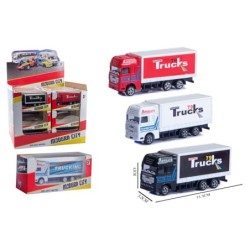 EXP.24 CAMIONES TRANSPORTE EN BOX , 3 MODELOS Exp.30 x 26 x 22 cm. Unid. 11,3 x 3,2 x 4,5 cm.