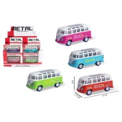 EXP.12 FURGONETAS TRANSPORTER PULL BACK,4 COLORES Exp. 25 x 19,5 x 14,3 cm. Unid. 4 x 3,7 x 9 cm.