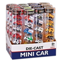 EXP.12 TUBOS PLASTICO CON COCHES PEQUEÑOS,4 SURT. Exp. 86 x 29,5 x 63 cm. Unid. 27 x 21 x 29 cm.