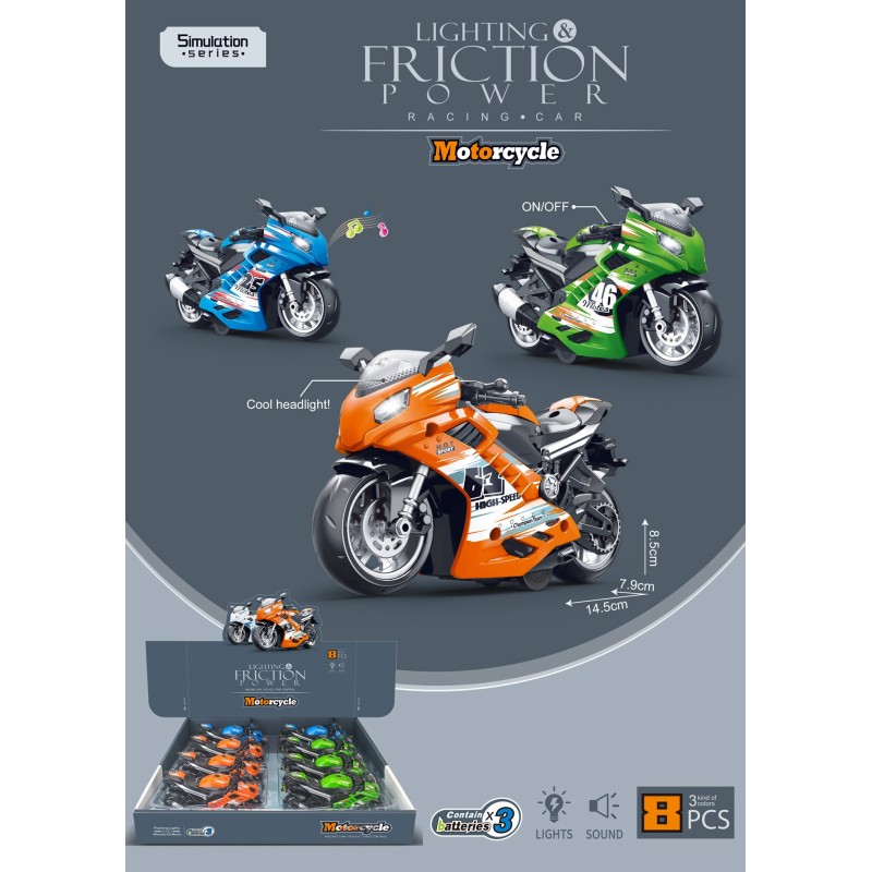 EXP.8 MOTOS FRICTION POWER LUZ Y SONIDO,3 COLORES Exp.35,9 x 33,2 x 8,7 cm.Unid.8,5 x 7,9 x 14,5 cm. EXP.8 MOTOS FRICTION POWER LUZ Y SONIDO,3 COLORES Exp.35,9 x 33,2 x 8,7 cm.Unid.8,5 x 7,9 x 14,5 cm.