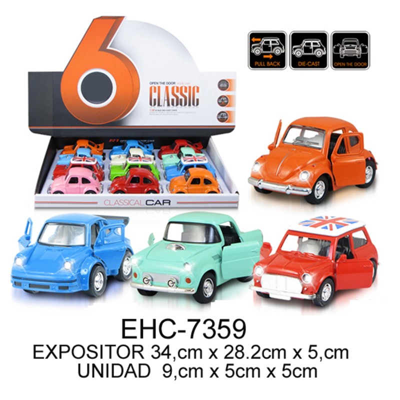 EXP.12 COCHES METAL VINTAGE 1:36 LUZ Y SONIDO Exp: 34 x 28.2 x 5 cm Und: 9,cm x 5cm x 5cm EXP.12 COCHES METAL VINTAGE 1:36 LUZ Y SONIDO Exp: 34 x 28.2 x 5 cm Und: 9,cm x 5cm x 5cm