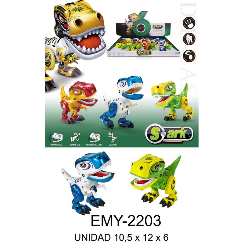 EXP. 12 DINOS METAL CON LUZ Y SONIDO,3 COL.SURT. Exp.: 35 x 55 x 45 Und.: 11 x 12 x 6 cm EXP. 12 DINOS METAL CON LUZ Y SONIDO,3 COL.SURT. Exp.: 35 x 55 x 45 Und.: 11 x 12 x 6 cm