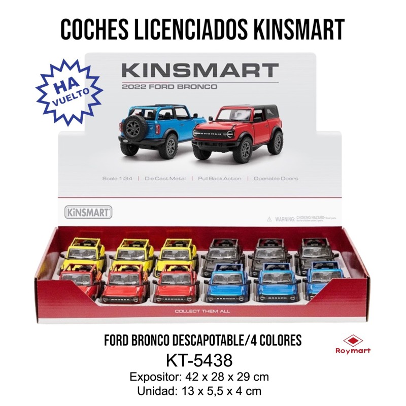 EXP.12 COCHES 2022 FORD BRONCO DESCAPOTABLE,4 COL. Expositor: 42 x 28 x 6 Unidad: 12,7 x 5, x 5 .3 cm