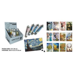 EXP.12 MINI PUZZLES PIEZAS EN TUBO Exp. 19,6 x 15,2 x 16 cm. Unid. 15 x 10 cm.