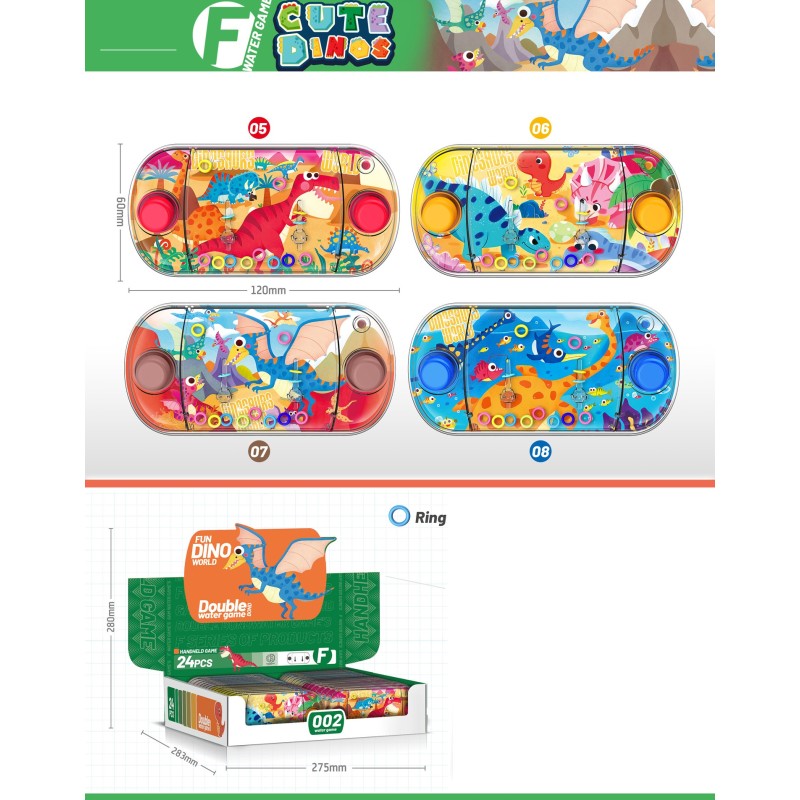 EXP.24 WATER GAME DINOSAURIOS ,4 MODELOS Exp. 59 x 32 x 59 cm. Unid. 12 x 6 x 2,3 cm. EXP.24 WATER GAME DINOSAURIOS ,4 MODELOS Exp. 59 x 32 x 59 cm. Unid. 12 x 6 x 2,3 cm.