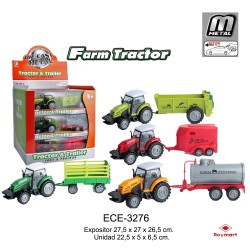 EXP.12 TRACTORES C/REMOLQUE PULL BACK ,4 COLORES Exp. 27,5 x 27 x 26,5 cm. Unidad 22,5 x 5 x 6,5 cm