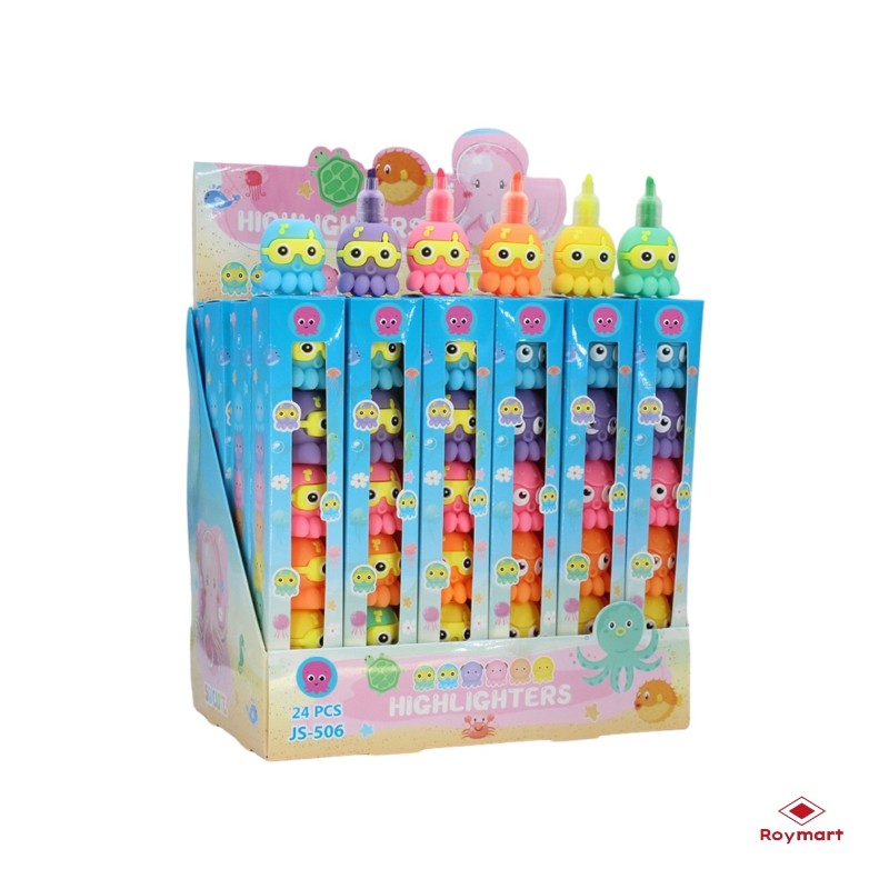 NUEVO EXP.24 SETS CON 5 MARCADORES PULPOS KAWAII EXP. 20,8 x 14,7 x 21 cm. UNID. 3,5 x 19,5 cm.