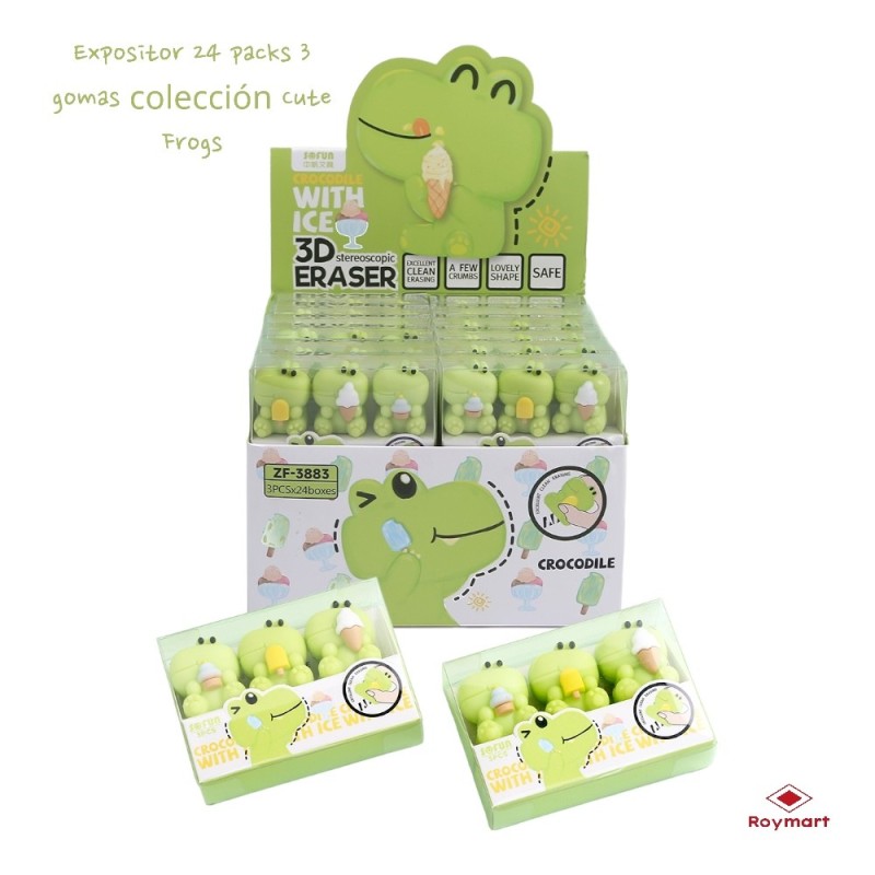 EXP.24 SETS 3 PIEZAS GOMAS 3D COCODRILO WITH ICE Exp: 17,3 x 16 x 12,3 cm Und: 2,5 x 2,2 x 3 cm. EXP.24 SETS 3 PIEZAS GOMAS 3D COCODRILO WITH ICE Exp: 17,3 x 16 x 12,3 cm Und: 2,5 x 2,2 x 3 cm.