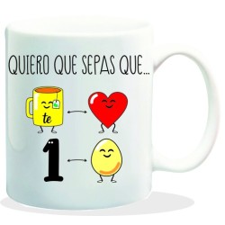 MUG CON MENSAJE QUIERO QUE SEPAS QUE..... 8 x 8 x 9,5 cm.
