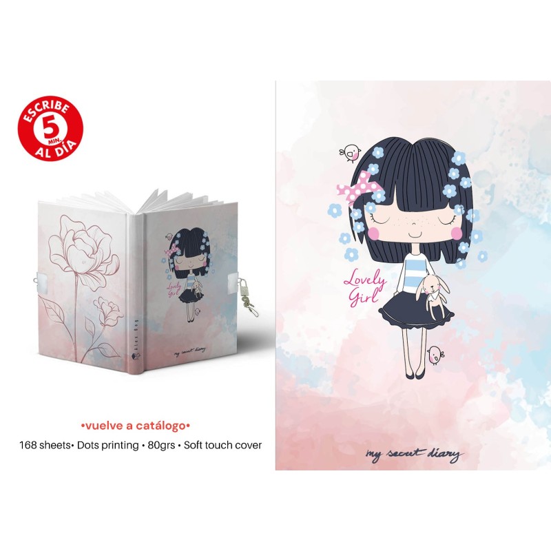 DIARIO A5 168H.C/CANDADO LOVELY GIRL 14 x 21,50 x 2 cm. DIARIO A5 168H.C/CANDADO LOVELY GIRL 14 x 21,50 x 2 cm.