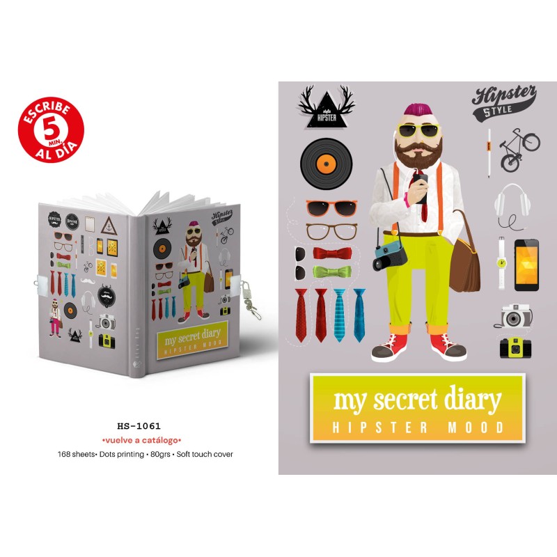 DIARIO A5 168H.C/CANDADO HIPSTER 14 x 21,50 x 2 cm. DIARIO A5 168H.C/CANDADO HIPSTER 14 x 21,50 x 2 cm.