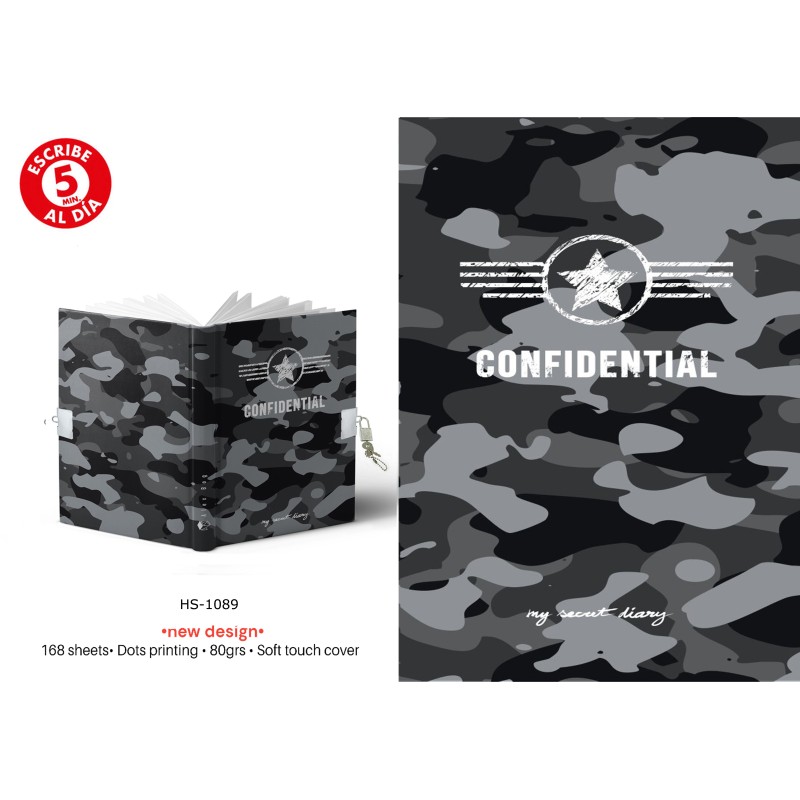 DIARIO A5 168H.C/CANDADO CONFIDENTIAL GREY 14 x 21,50 x 2 cm. DIARIO A5 168H.C/CANDADO CONFIDENTIAL GREY 14 x 21,50 x 2 cm.