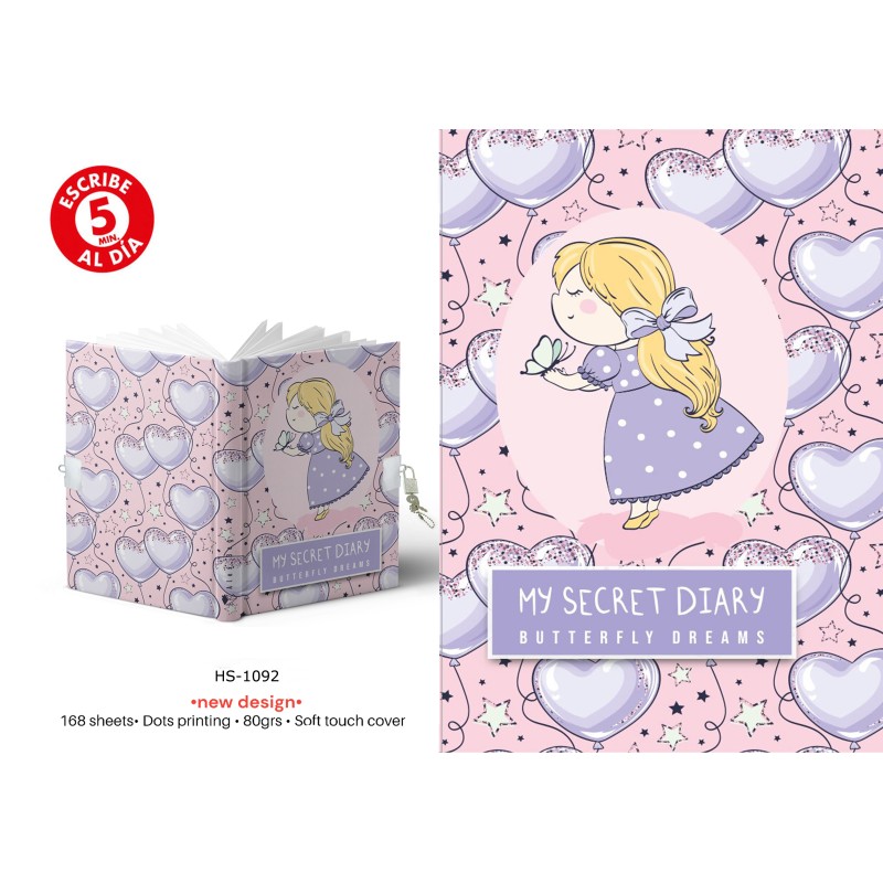 DIARIO A5 168H.C/CANDADO BUTTERFLY DREAMS 14 x 21,50 x 2 cm. DIARIO A5 168H.C/CANDADO BUTTERFLY DREAMS 14 x 21,50 x 2 cm.
