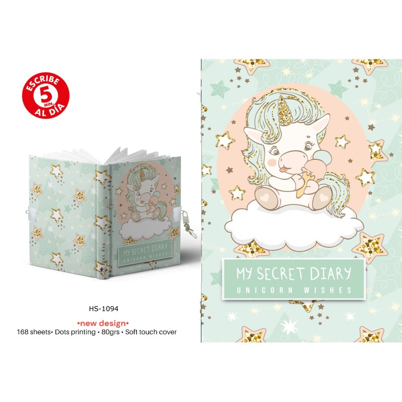 DIARIO A5 168H.C/CANDADO UNICORN WISHES 14 x 21,50 x 2 cm. DIARIO A5 168H.C/CANDADO UNICORN WISHES 14 x 21,50 x 2 cm.
