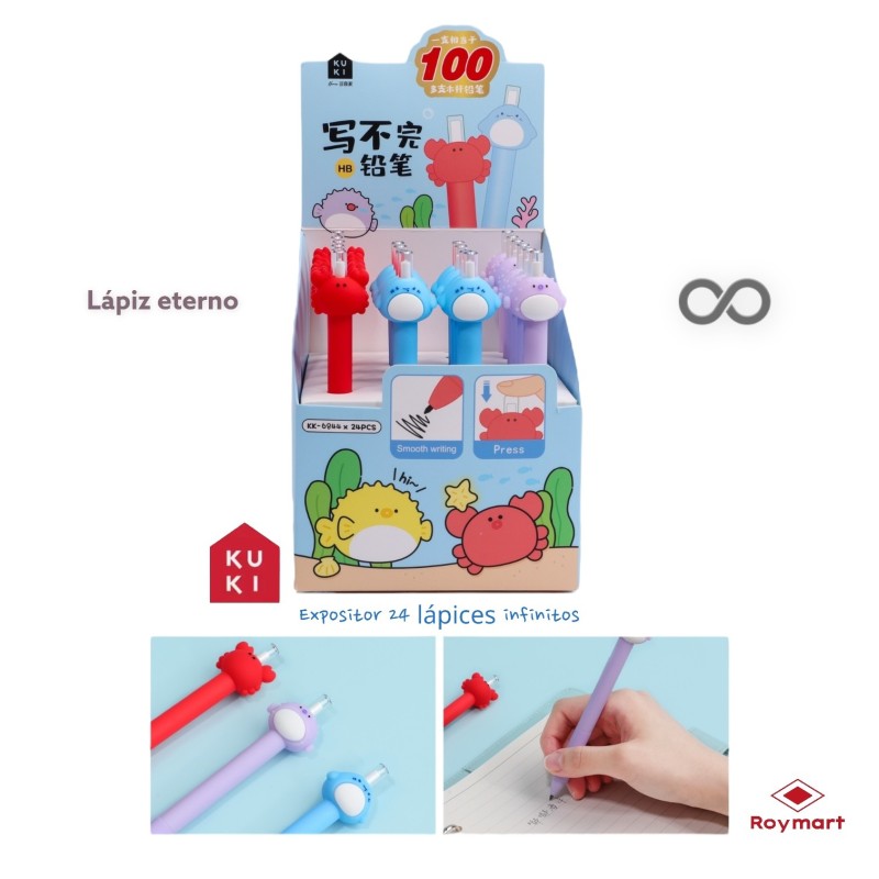 EXP.24 LAPICES INFINITOS MARINOS,3 COLORES Exp: 16,8 X 12,5 X 25 cm. Und: 14,5 x 2,5 x 2 cm. EXP.24 LAPICES INFINITOS MARINOS,3 COLORES Exp: 16,8 X 12,5 X 25 cm. Und: 14,5 x 2,5 x 2 cm.