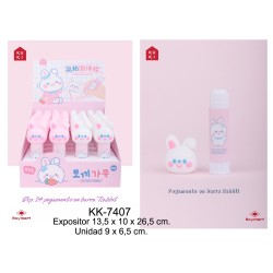 EXP.24 PEGAMENTOS EN BARRA RABBIT Expositor 13,5 x 10 x 26,5 cm. Unidad 9 x 6,5 cm.