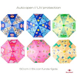 PARAGUAS AUTOMATICO INFANTIL 6 DISEÑOS SOLIDOS 85 x 69 cm.