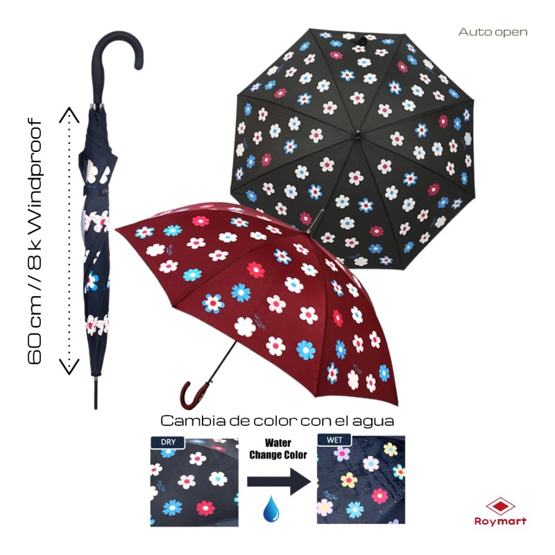 PARAGUAS ADULTO AUTO OPEN 3 COLORES CAMBIO COLOR 105 x 83 cm. PARAGUAS ADULTO AUTO OPEN 3 COLORES CAMBIO COLOR 105 x 83 cm.